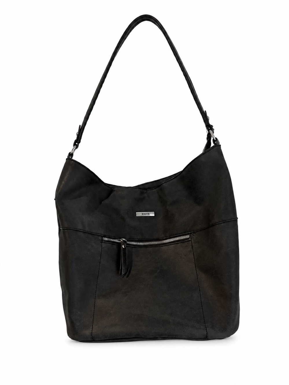 Roots Black Leather Hobo Shoulder Bag